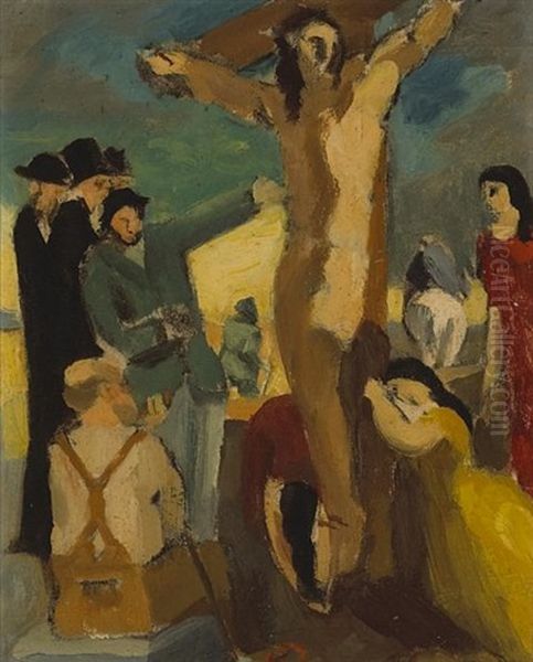 The Crucifixion (+ The Guardian Angel; Pair) Oil Painting by Morgan Russell