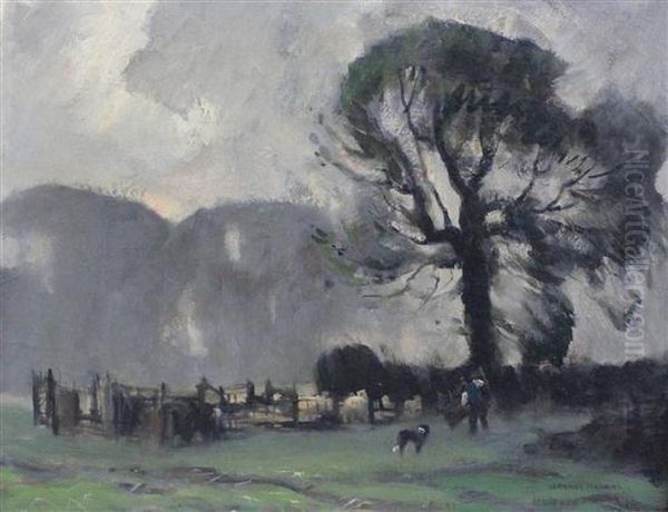 Folding Sheep, September Morning Oil Painting by Albert Ernest Bottomley