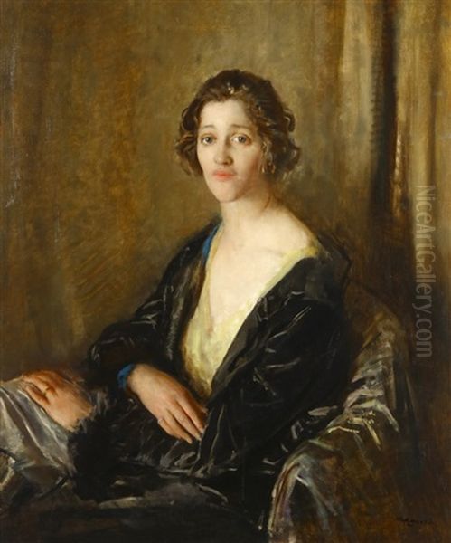 Portrait Of Mrs David Jagger Signed Lower Right Oil Painting by Walter Westley Russell
