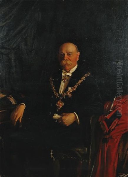 Sir Alfred Rice Oxley, Cbe, Md, Jp (1856-1941) Oil Painting by Walter Westley Russell