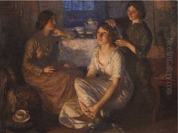 Firelight Oil Painting by Walter Westley Russell