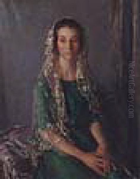 The White Mantilla Oil Painting by Walter Westley Russell