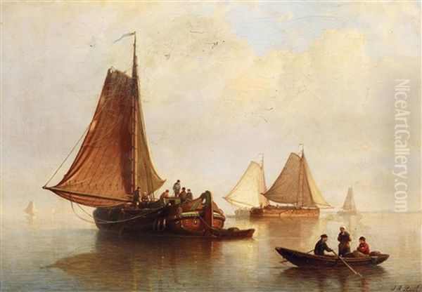 Fischerboote Auf Der Zuidersee Oil Painting by Johan Adolph Rust