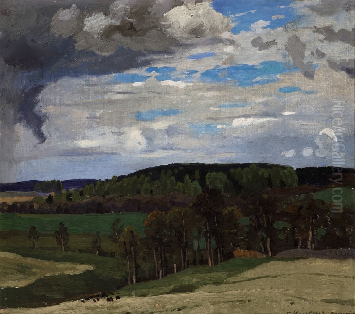 Landscape With Clouds Oil Painting by Ferdynand Ruszczyc