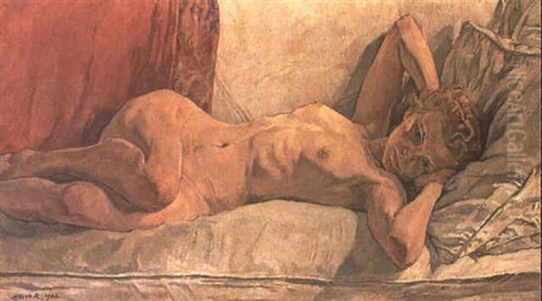 Reclining Nude (patricia) Oil Painting by Albert Rutherston