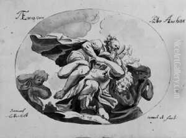 Aneas Tragt Seinen Vater Anchises Aus Dem Brennenden Troja. Oil Painting by Samuel Bottschild