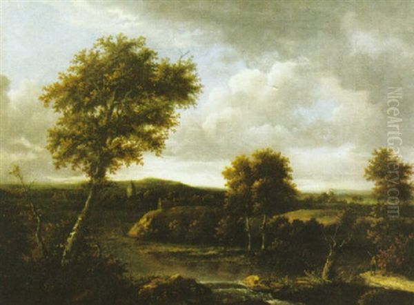 Flodlandskap Med Vandrare Oil Painting by Jacob Salomonsz van Ruysdael