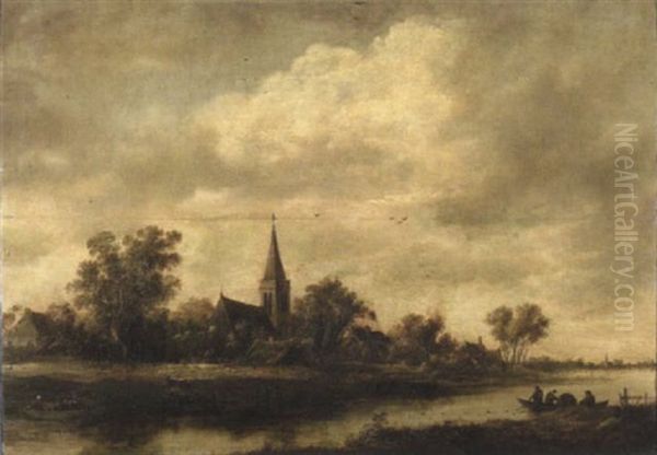 Paysage Fluvial Avec Pecheurs Remontant Leurs Filets Oil Painting by Salomon van Ruysdael
