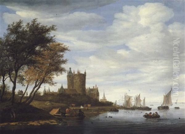 Chateau Au Bord D'un Estuaire Oil Painting by Salomon van Ruysdael