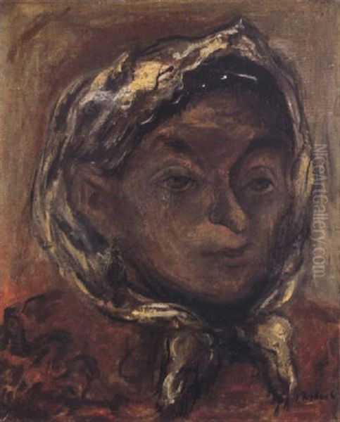 Woman With A White Kerchief Oil Painting by Issachar ber Ryback