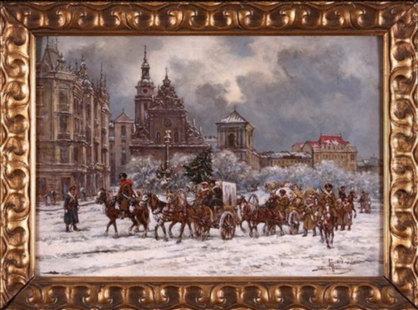 Wigilia 1914 Roku We Lwowie Oil Painting by Tadeusz Rybkowski