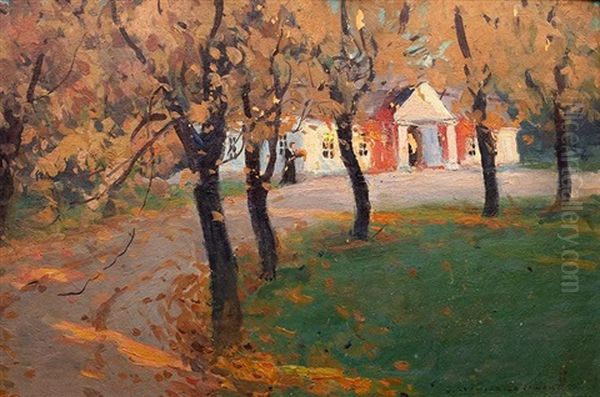 Jesienny Dworek Oil Painting by Bronislawa Rychter-Janowska