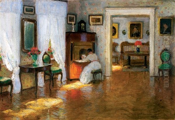 Into A Living Room Oil Painting by Bronislawa Rychter-Janowska