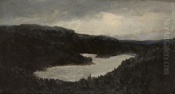 Lesne Jezioro O Zmierzchu Oil Painting by Bronislawa Rychter-Janowska