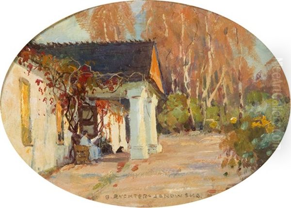 Autumn On Court Oil Painting by Bronislawa Rychter-Janowska