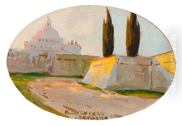 Rzym - Ogrody Nerona Oil Painting by Bronislawa Rychter-Janowska