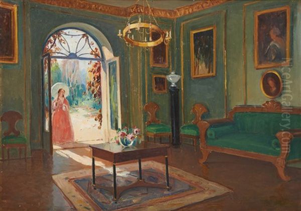 Jeune Femme Rentrant De Promenade Oil Painting by Bronislawa Rychter-Janowska