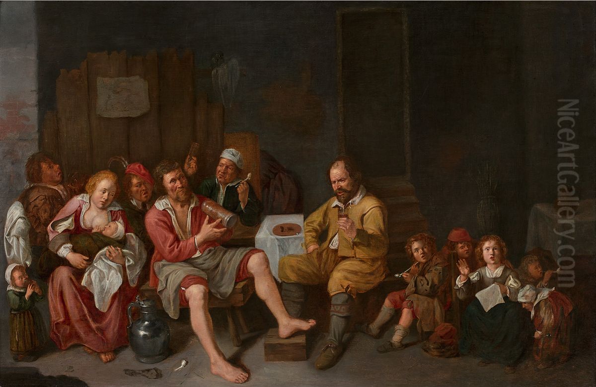 As The Old Ones Sing, So The Young Ones Pipe Oil Painting by David Ryckaert III