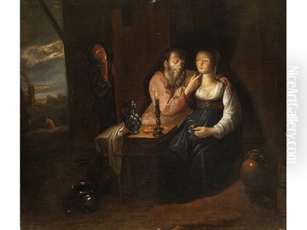 Liebeswerbung Bei Kerzenschein Oil Painting by David Ryckaert III