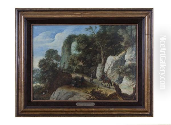 Mountainous Landscape With Horse And Riding Figures Oil Painting by Marten Ryckaert