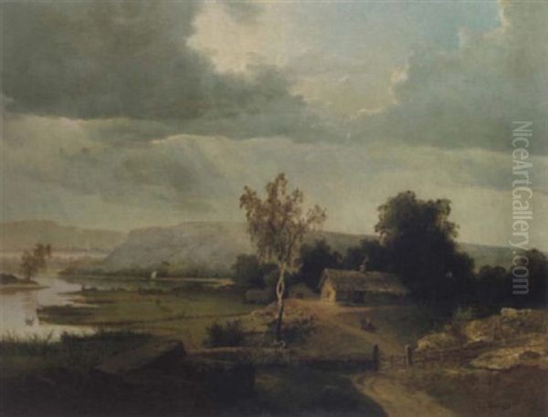 Efter Regnet - Landskapsutsikt Med Gard Oil Painting by Gustaf Rydberg