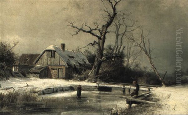 Vintermotiv Med Lekande Barn Oil Painting by Gustaf Rydberg