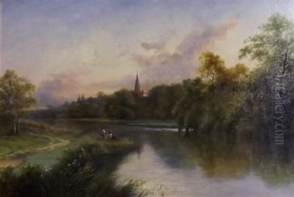 Fishermen Ona  Riverb Oil Painting by Henry Ryland
