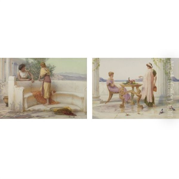 The Love Story (+ The Alfresco Repast, Lrgr; Pair) Oil Painting by Henry Ryland