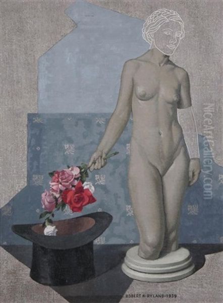 Statue With Flowers And Hat Oil Painting by Robert Knight Ryland