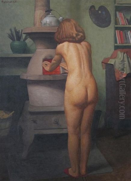 The Chilly Model Oil Painting by Robert Knight Ryland