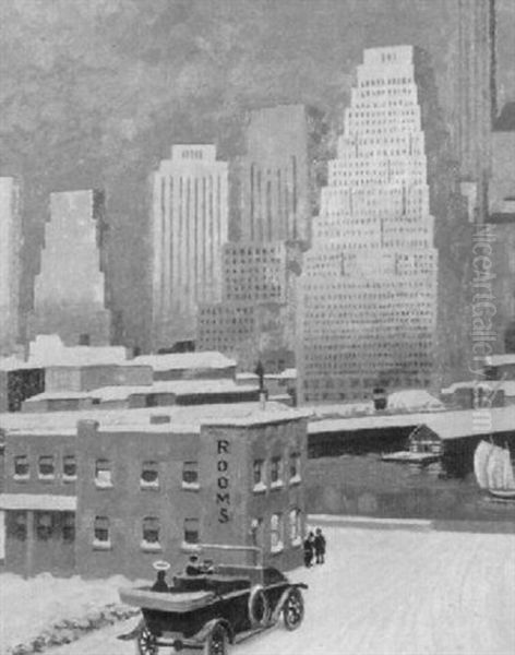 View Of Manhattan From Across The River Oil Painting by Robert Knight Ryland