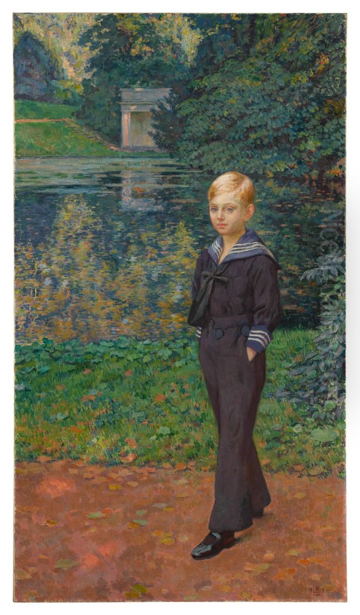Portrait De Claude Stevens En Marin, Au Jardin Oil Painting by Theo van Rysselberghe