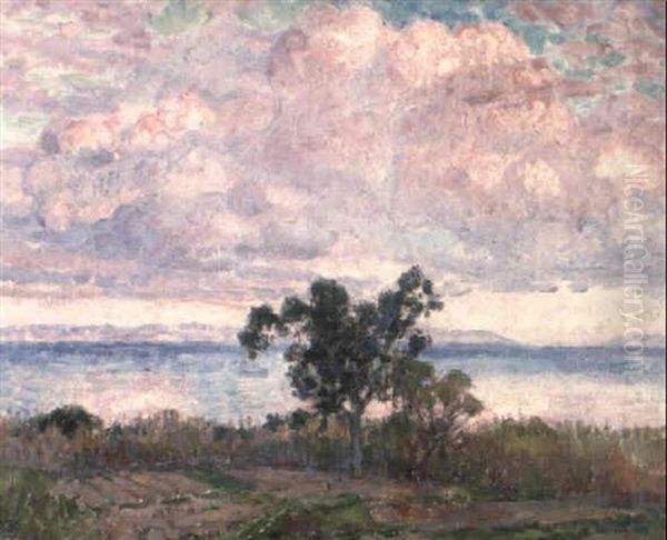 La Rade De Bormes - Nuages Rouges Oil Painting by Theo van Rysselberghe