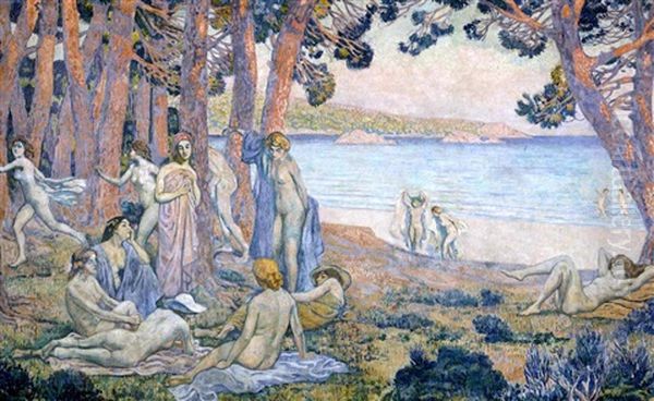 Baigneuses Au Bord De La Mer Oil Painting by Theo van Rysselberghe