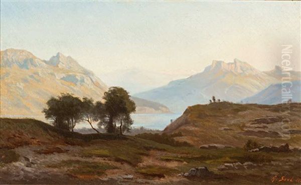 See-/gebirgslandschaft Im Sonnigen Licht Oil Painting by Georg Eduard Otto Saal