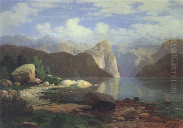Norwegische Fjordlandschaft Oil Painting by Georg Eduard Otto Saal