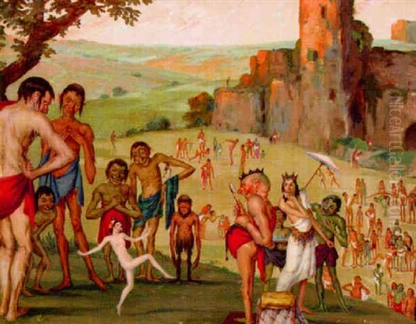 Fantasilandskap Med Figurer Oil Painting by Daniel Sabatier