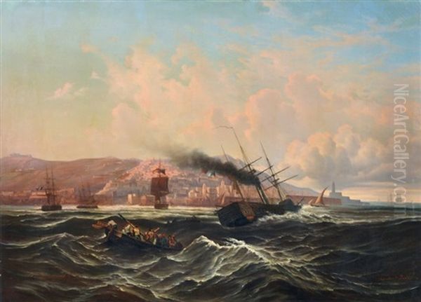 Rettung Aus Seenot Vor Der Kuste Von Algier Oil Painting by Leon Jean-Baptiste Sabatier