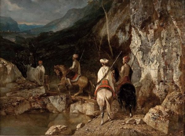 Orientalische Karawane In Felsiger Landschaft Oil Painting by Leon Jean-Baptiste Sabatier