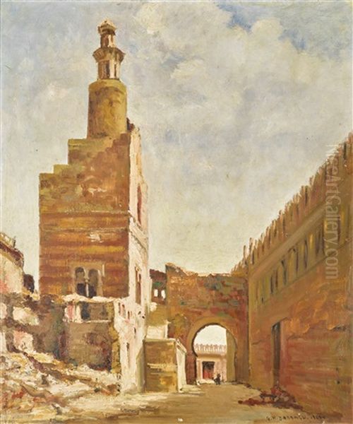 The Minaret Of Ibn Tulun Mosque Oil Painting by Georges Hanna Sabbagh