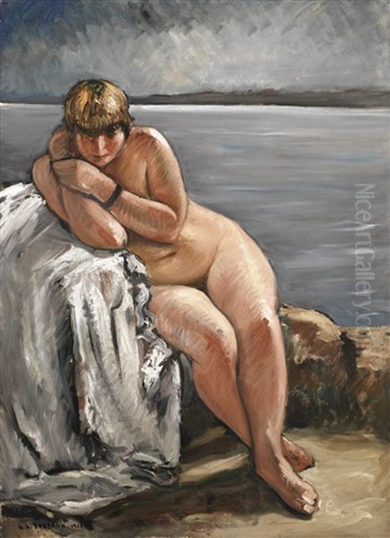 Nude Seated In A Breton Landscape (nu Assis Dans Un Paysage Breton) Oil Painting by Georges Hanna Sabbagh