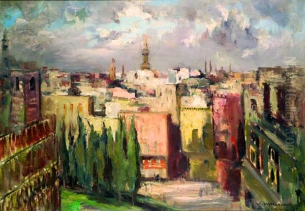 Panorama Du Caire En Souvenir D'ibn Touloun Oil Painting by Georges Hanna Sabbagh