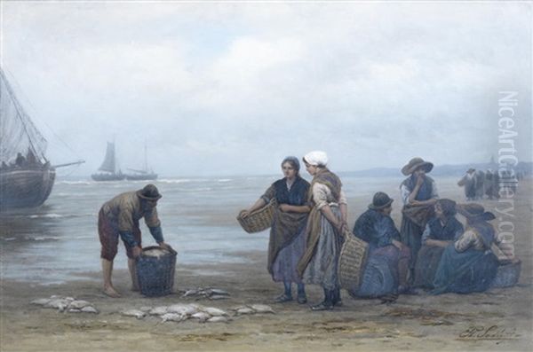 Sorting The Catch Oil Painting by Philip Lodewijk Jacob Frederik Sadee