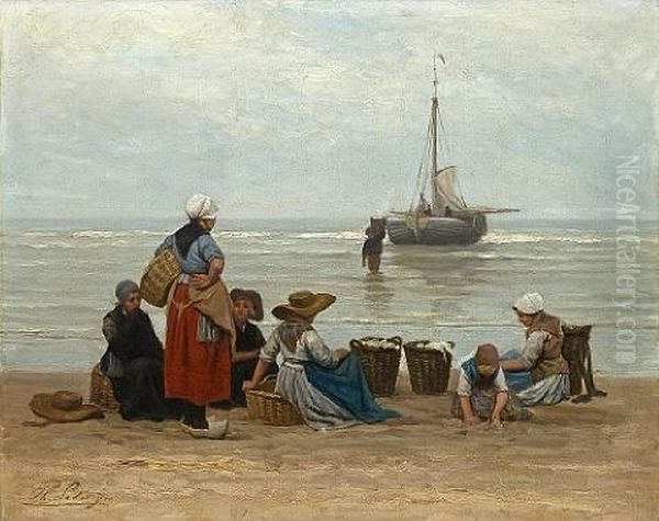 The Return Of The Fishing Boat Oil Painting by Philip Lodewijk Jacob Frederik Sadee