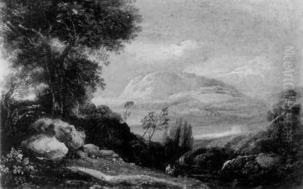 Figures In An Extensive Wooded Mountainous Landscape, (wicklow?) Oil Painting by William Sadler the Younger