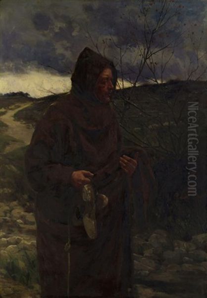 Monk In A Winter Landscape, (recto), Unfinished Sketch Of A Monk In A Landscape, (verso) Oil Painting by Walter-Dendy Sadler