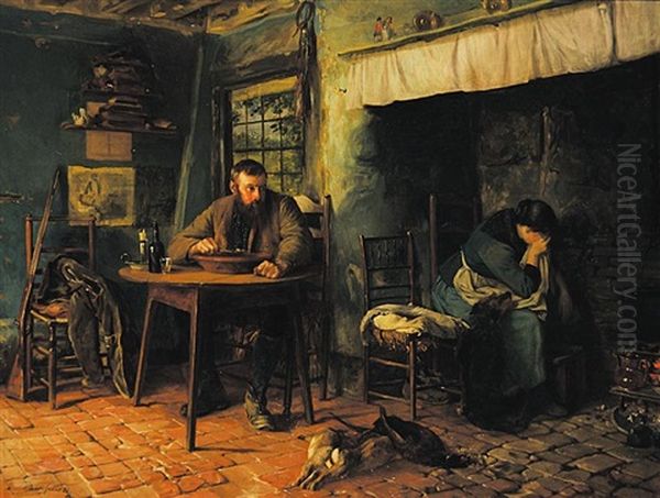 The Poacher's Home Oil Painting by Walter-Dendy Sadler