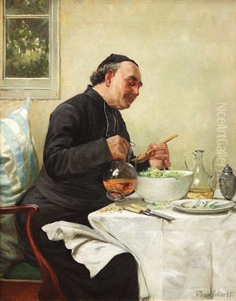 Priest At Supper Oil Painting by Walter-Dendy Sadler