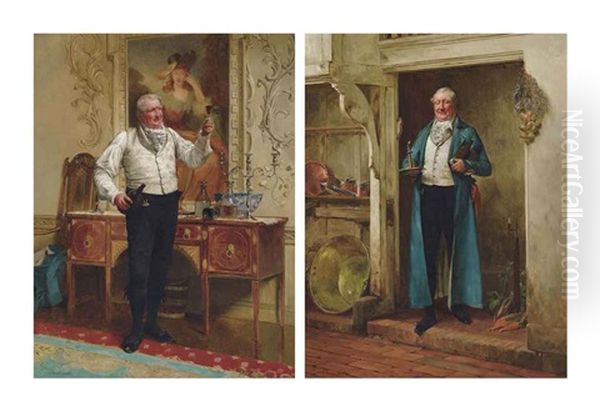 His Favourite Bin And The Butler's Glass (pair) Oil Painting by Walter-Dendy Sadler