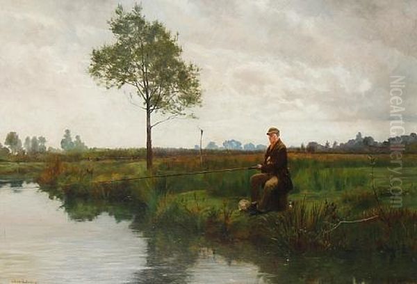 The Angler (+ A Pegged-down Fishing Match, Engraving; 2 Works) Oil Painting by Walter-Dendy Sadler
